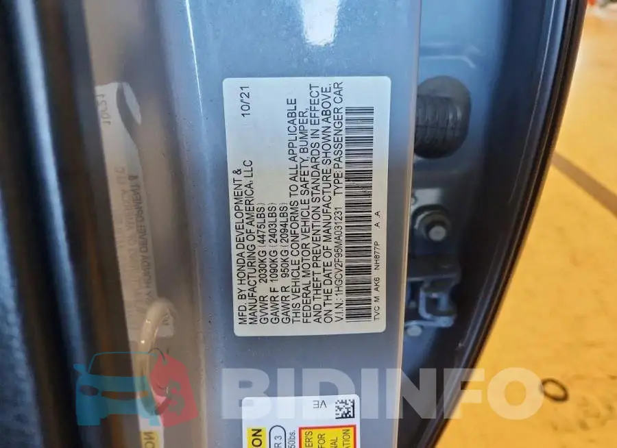 1HGCV2F95MA031231 Photo# 12