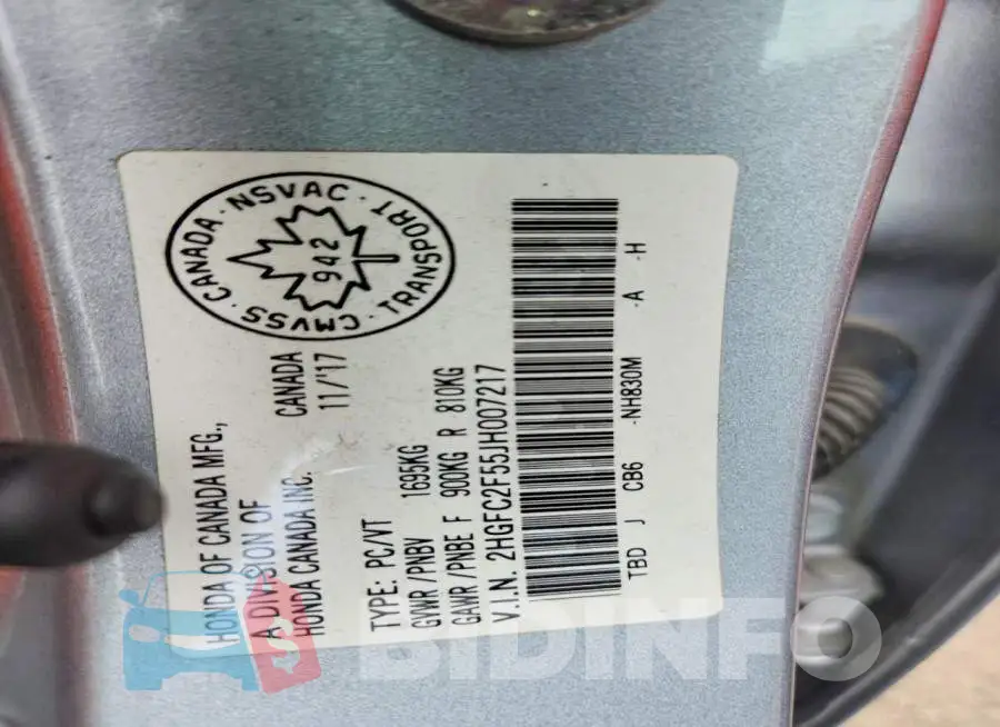 2HGFC2F55JH007217 Photo# 12
