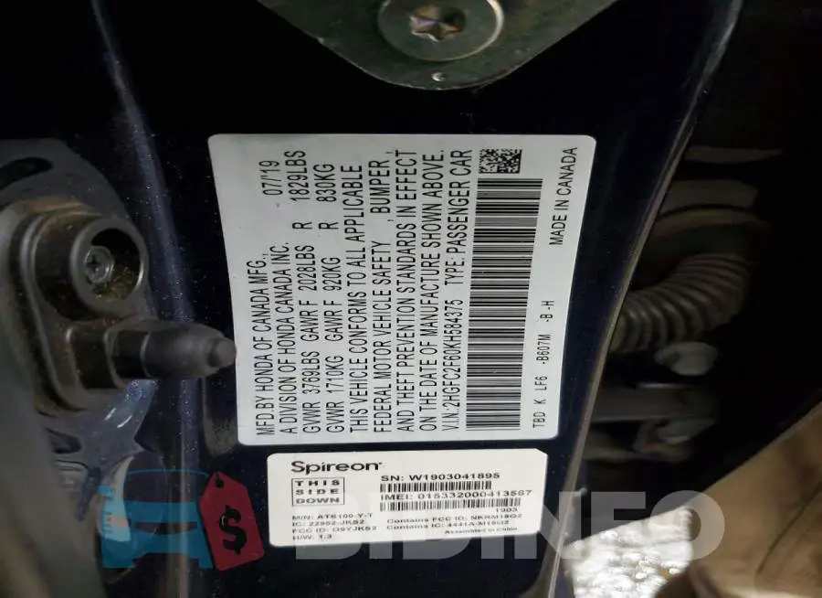 2HGFC2F60KH584375 Photo# 13
