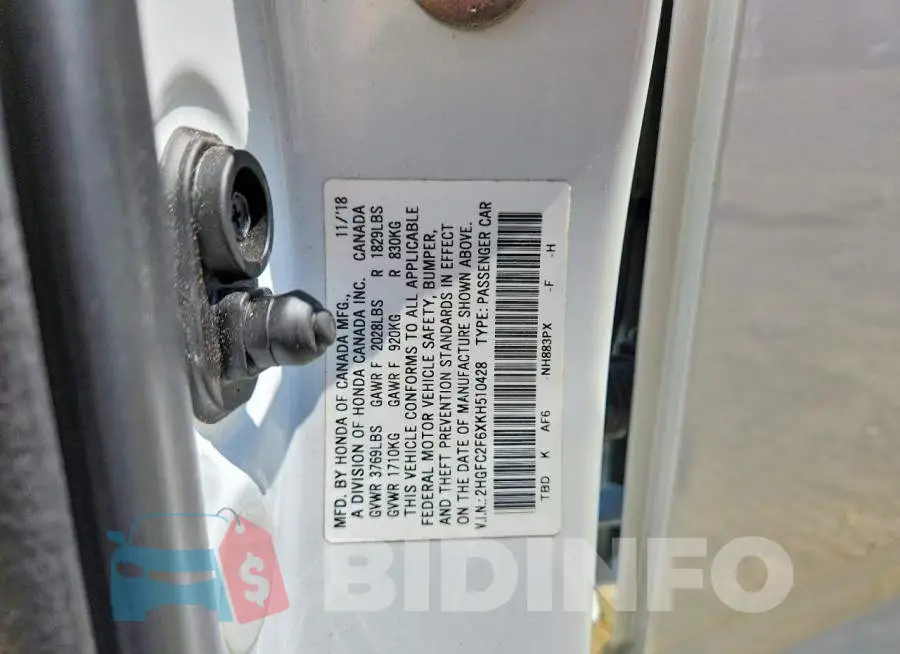 2HGFC2F6XKH510428 Photo# 12