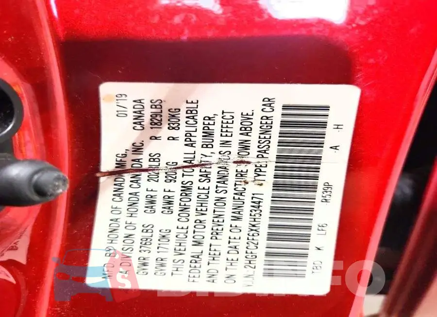 2HGFC2F6XKH534471 Photo# 12