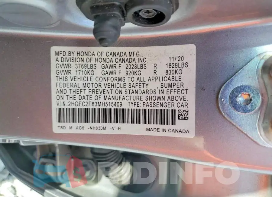 2HGFC2F83MH515409 Photo# 12