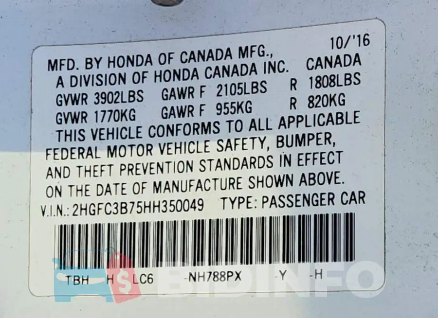 2HGFC3B75HH350049 Photo# 12