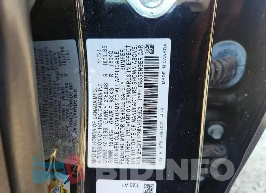 2HGFE1F98NH309923 Photo# 12