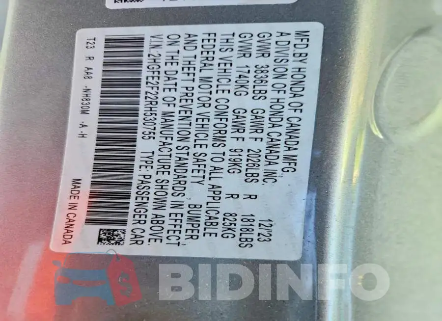 2HGFE2F22RH530755 Photo# 12