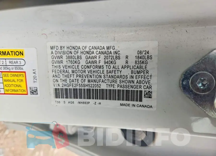 2HGFE2F55SH522052 Photo# 12