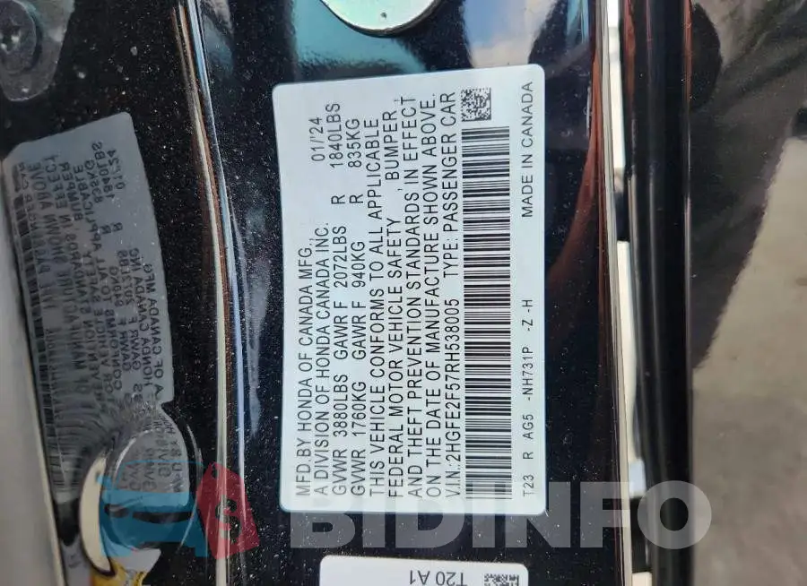 2HGFE2F57RH538005 Photo# 12