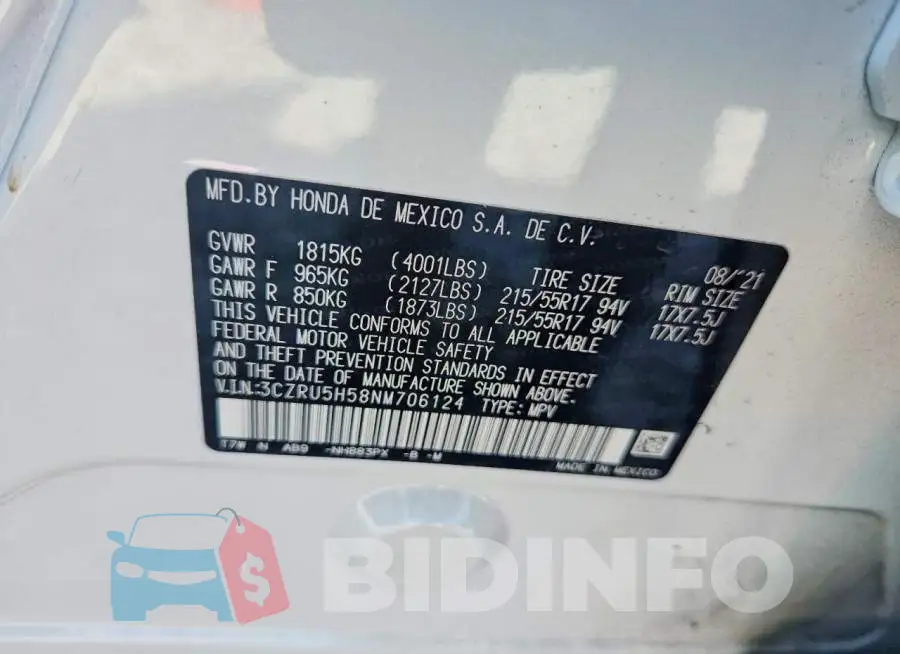 3CZRU5H58NM706124 Photo# 13