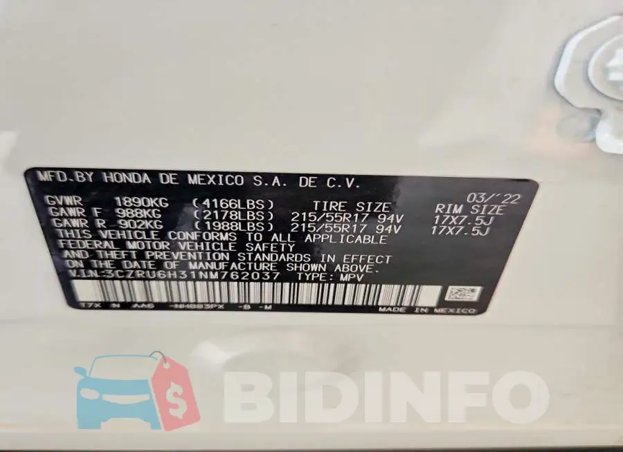 3CZRU6H31NM762037 Photo# 13