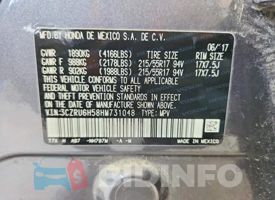 3CZRU6H58HM731048 Photo# 12