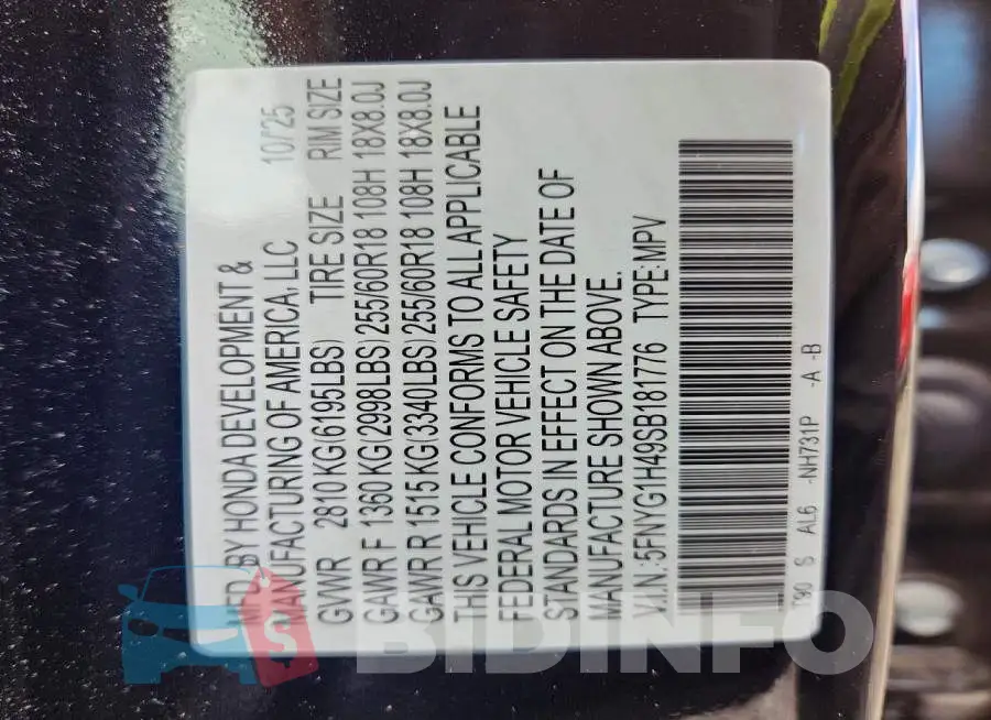 5FNYG1H49SB181776 Photo# 14