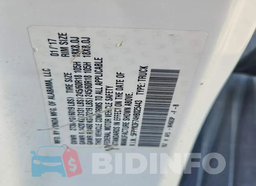 5FPYK3F74HB025443 Photo# 12
