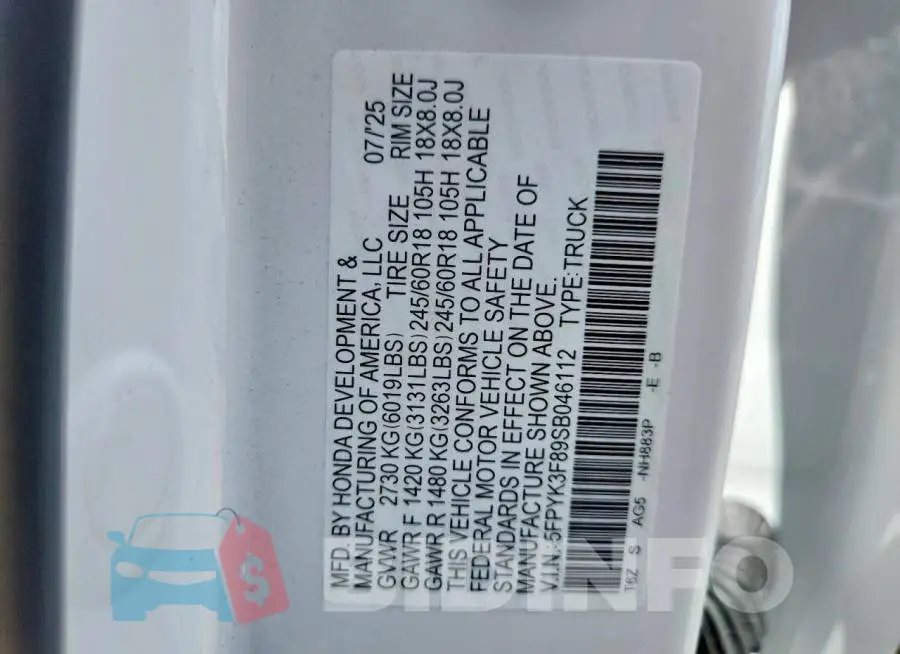 5FPYK3F89SB046112 Photo# 12