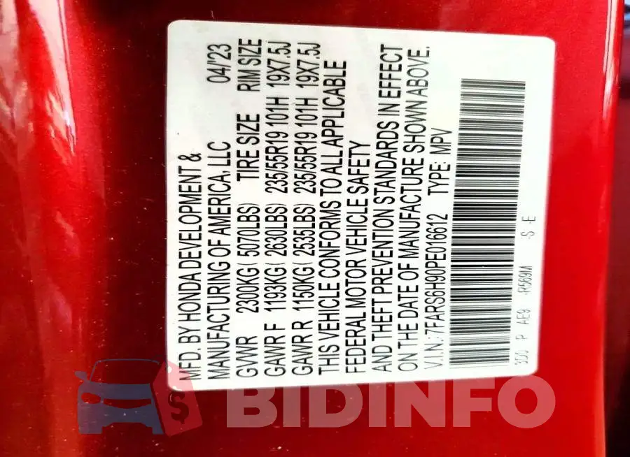 7FARS6H90PE016612 Photo# 13