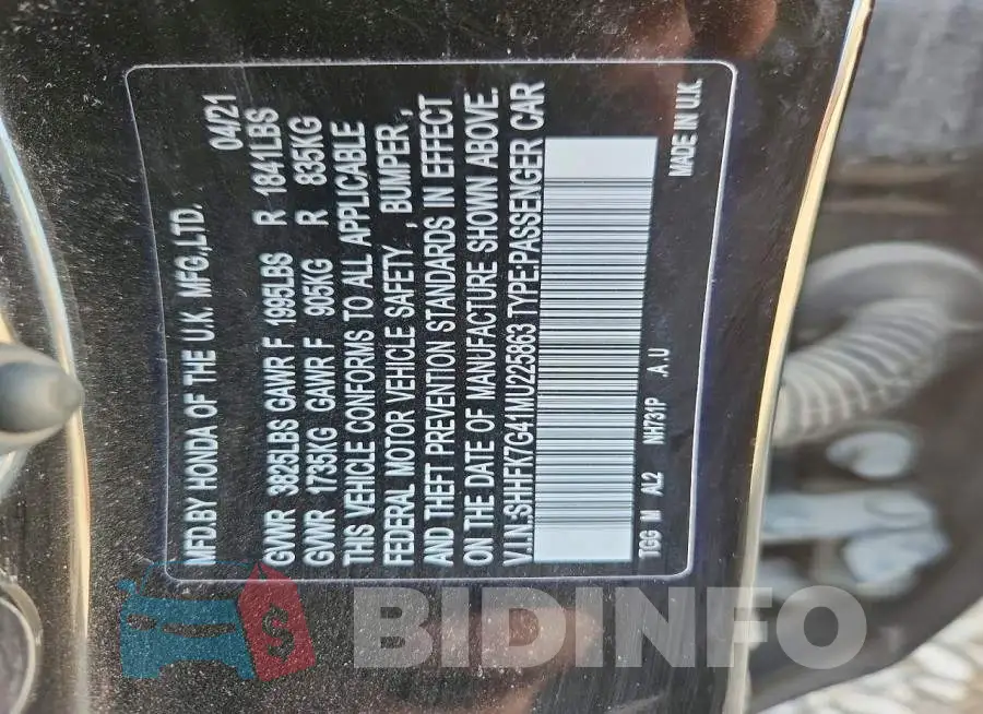 SHHFK7G41MU225863 Photo# 12