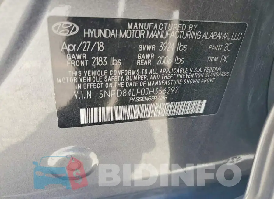 5NPD84LF0JH356292 Photo# 12
