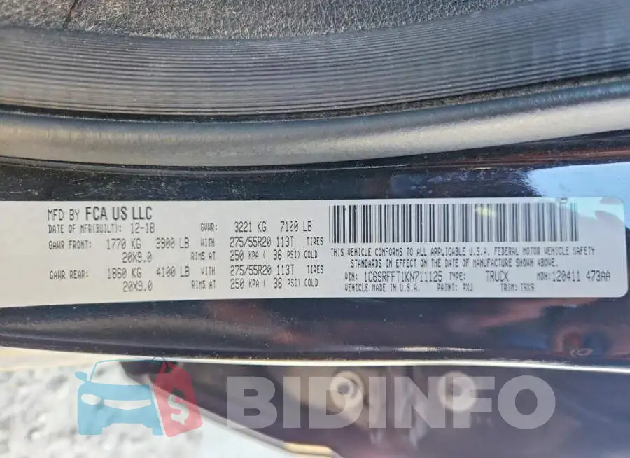 1C6SRFFT1KN711125 Photo# 12