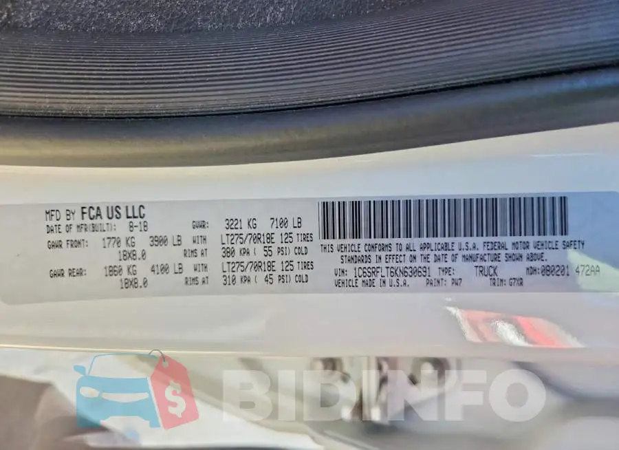 1C6SRFLT6KN630691 Photo# 13