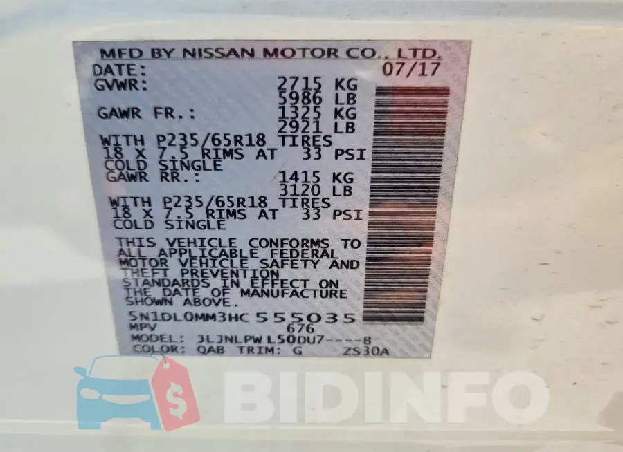 5N1DL0MM3HC555035 Photo# 13