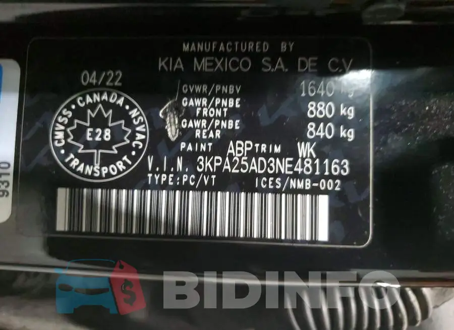 3KPA25AD3NE481163 Photo# 12