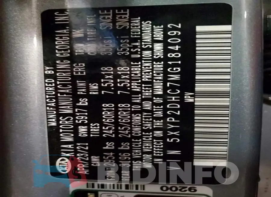 5XYP2DHC7MG184092 Photo# 14