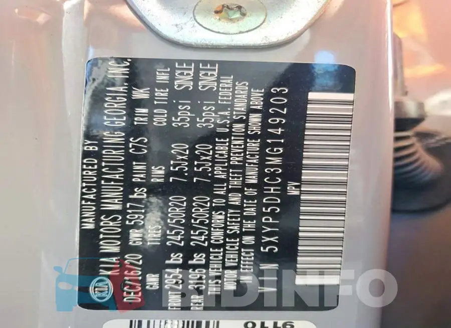 5XYP5DHC3MG149203 Photo# 13