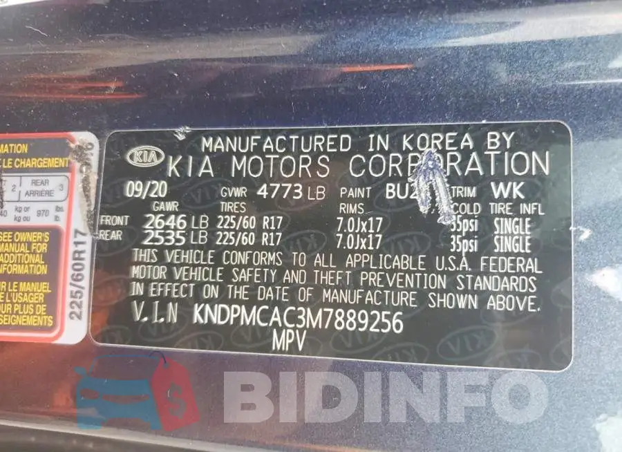 KNDPMCAC3M7889256 Photo# 14