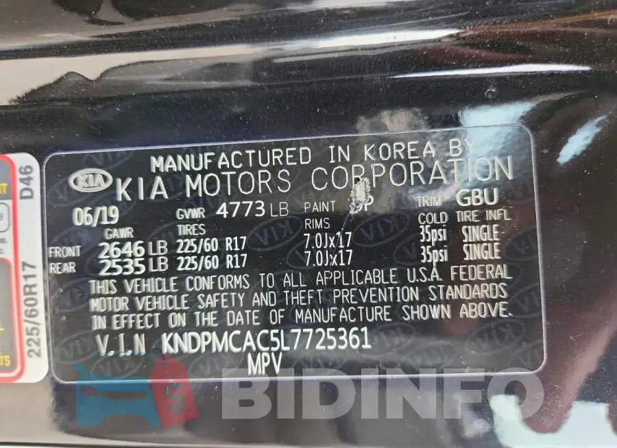 KNDPMCAC5L7725361 Photo# 13