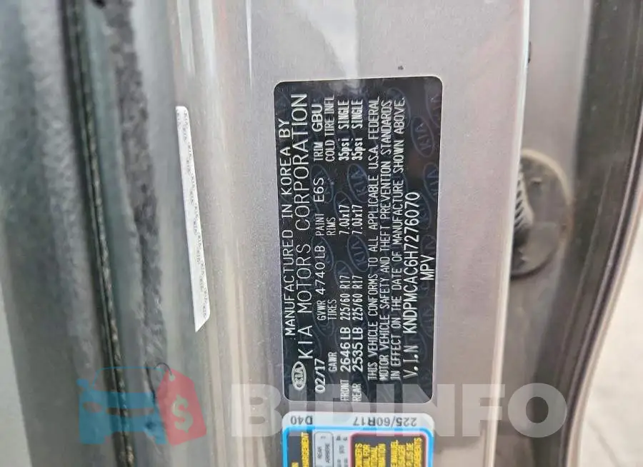 KNDPMCAC6H7276070 Photo# 14