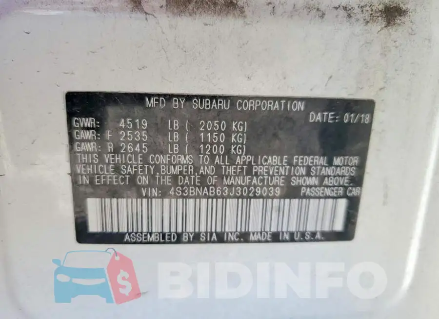 4S3BNAB63J3029039 Photo# 12