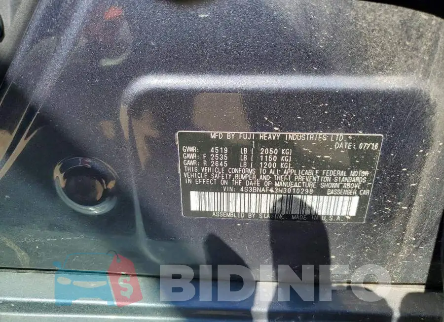4S3BNAF63H3010298 Photo# 12