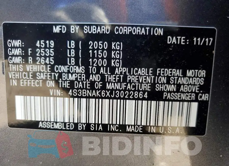 4S3BNAK6XJ3022864 Photo# 12