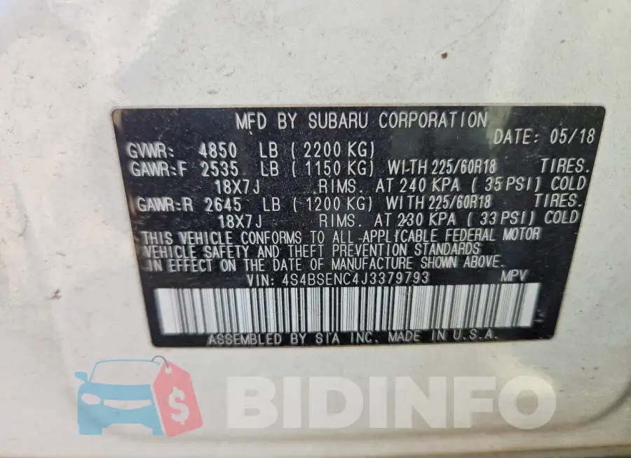 4S4BSENC4J3379793 Photo# 14