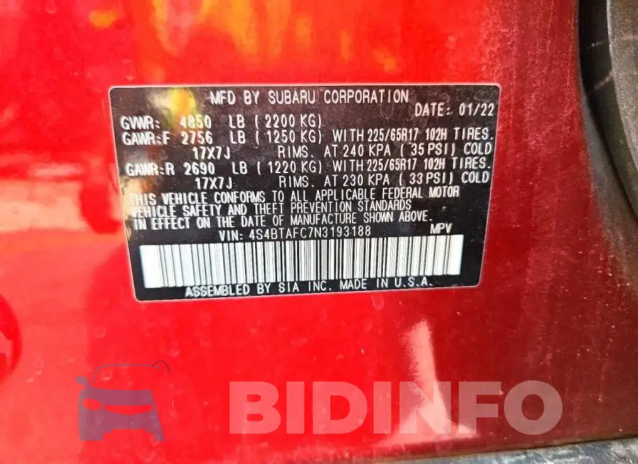 4S4BTAFC7N3193188 Photo# 12