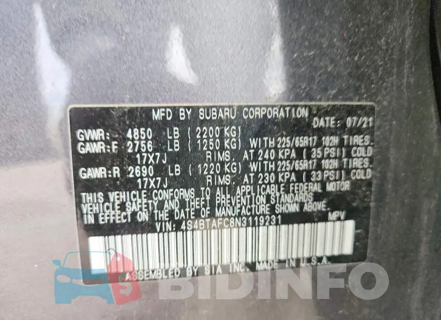 4S4BTAFC8N3119231 Photo# 13