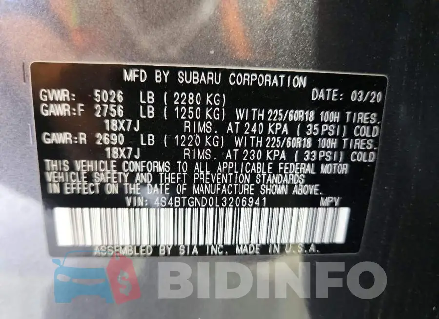 4S4BTGND0L3206941 Photo# 13