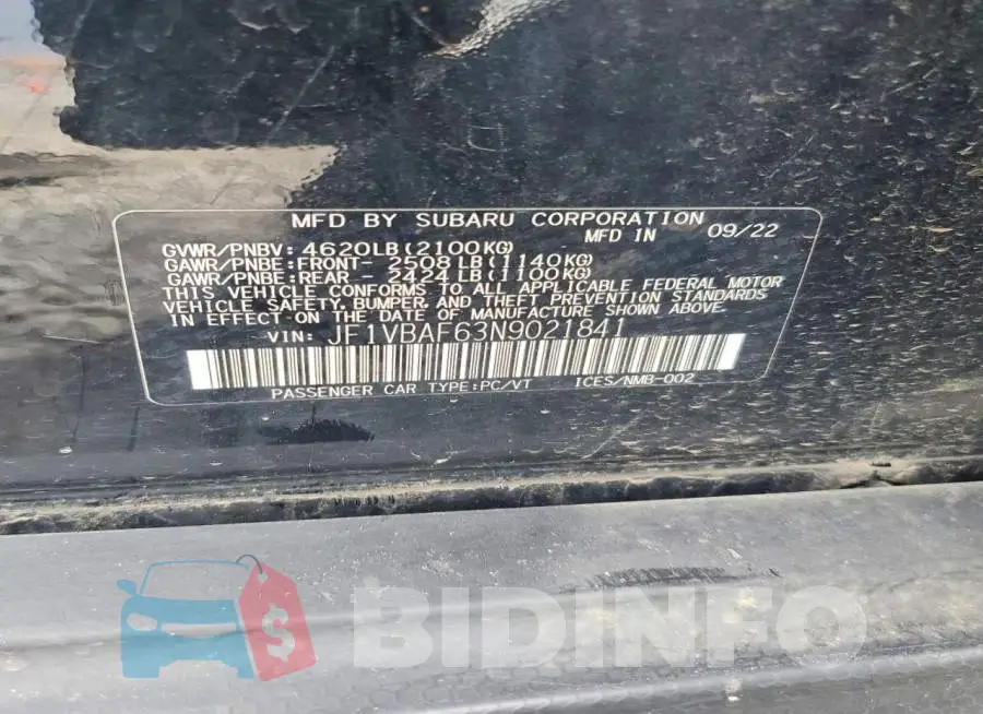 JF1VBAF63N9021841 Photo# 13