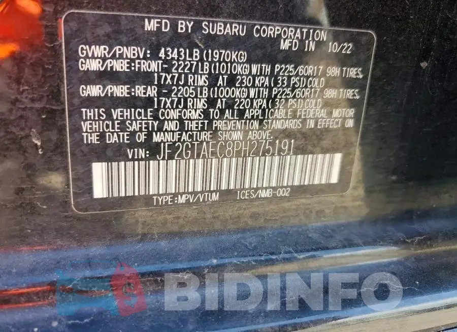 JF2GTAEC8PH275191 Photo# 13