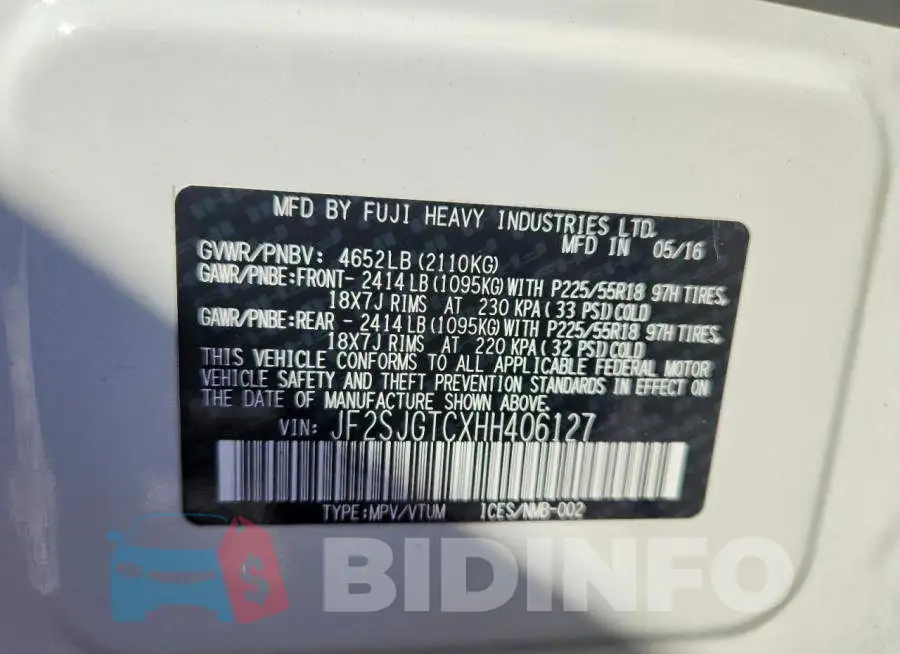 JF2SJGTCXHH406127 Photo# 14