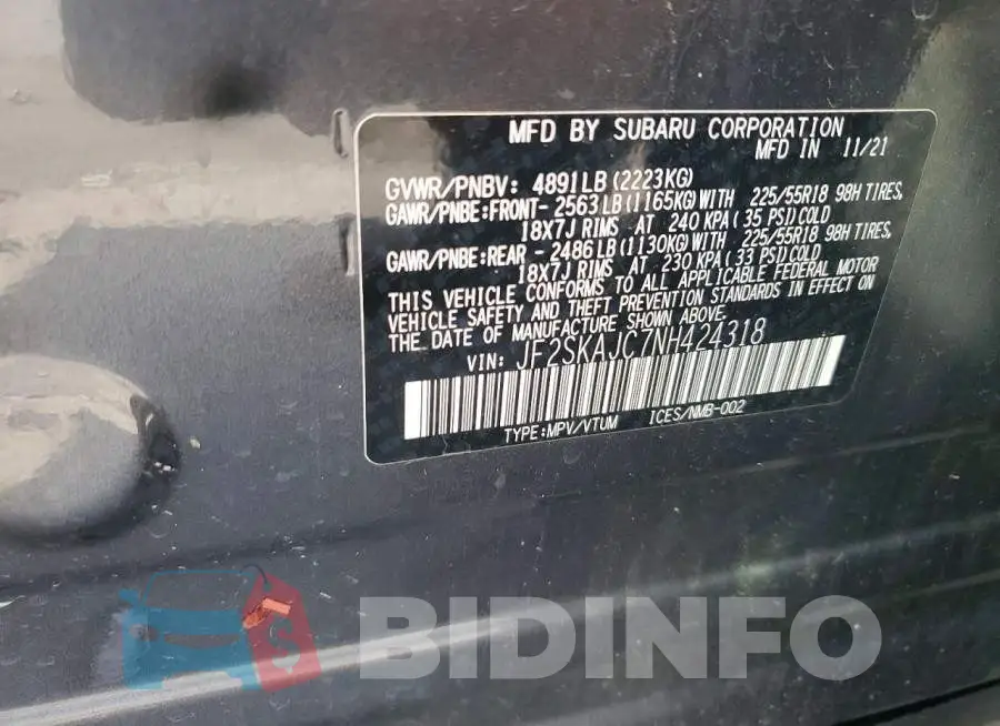 JF2SKAJC7NH424318 Photo# 14
