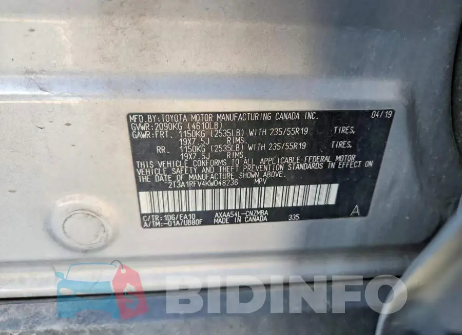 2T3A1RFV4KW048236 Photo# 12