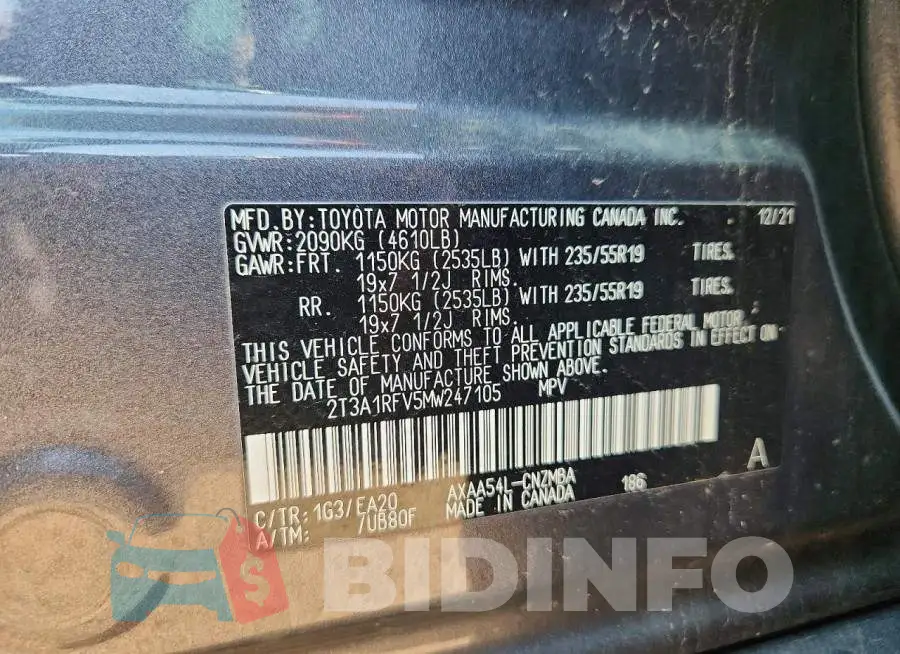 2T3A1RFV5MW247105 Photo# 12