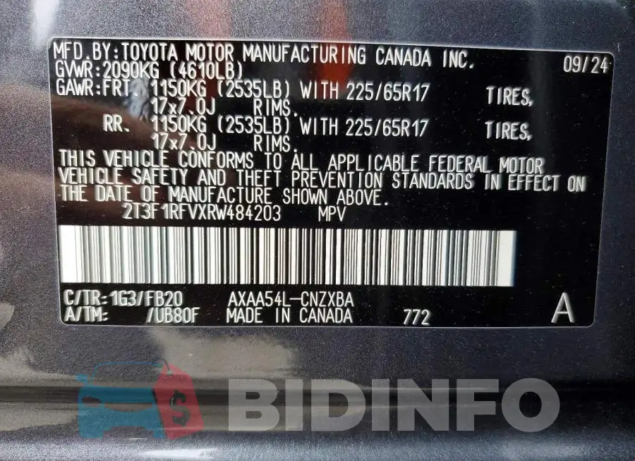 2T3F1RFVXRW484203 Photo# 13