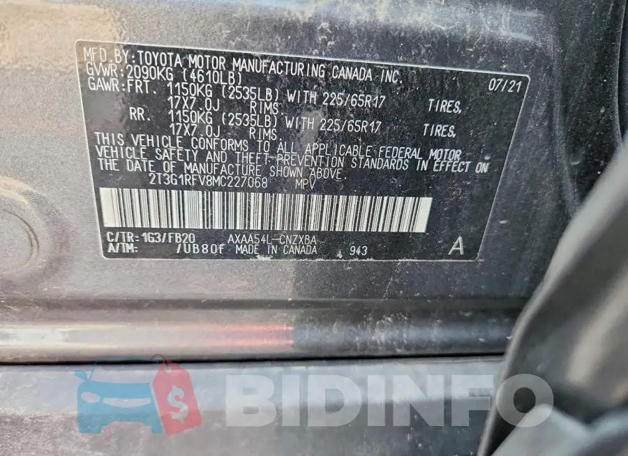 2T3G1RFV8MC227068 Photo# 13