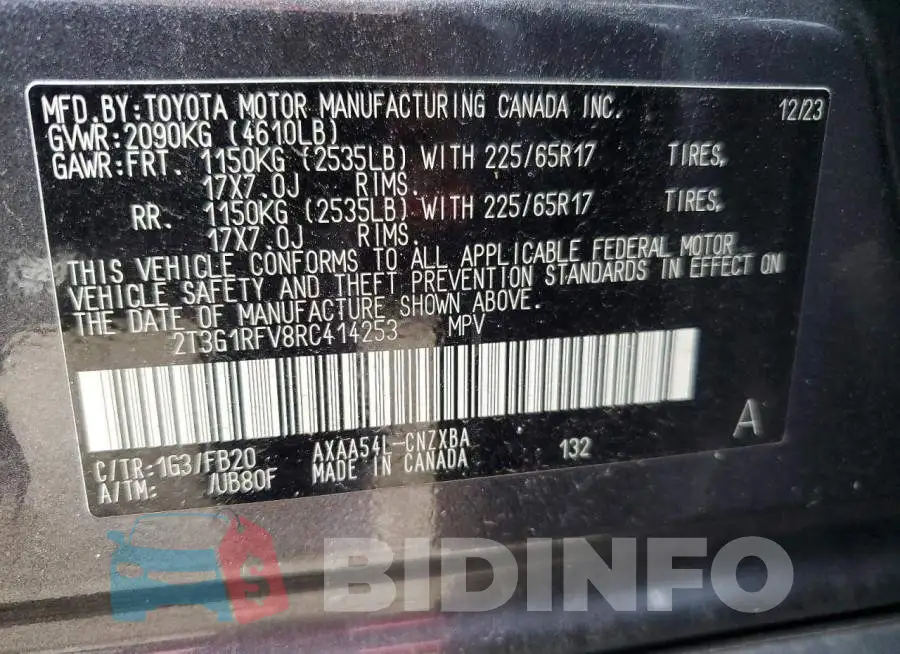 2T3G1RFV8RC414253 Photo# 13