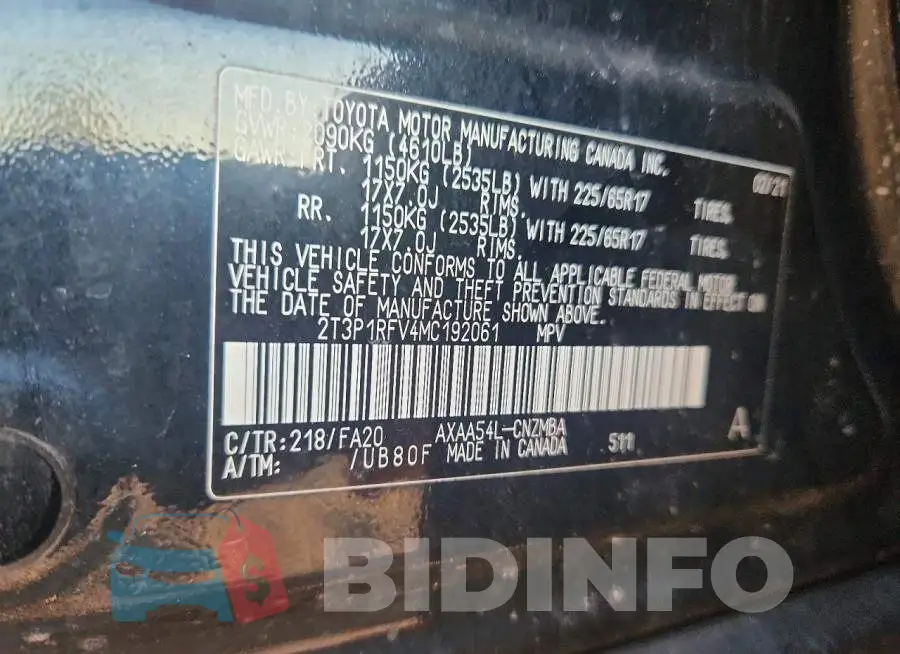 2T3P1RFV4MC192061 Photo# 13