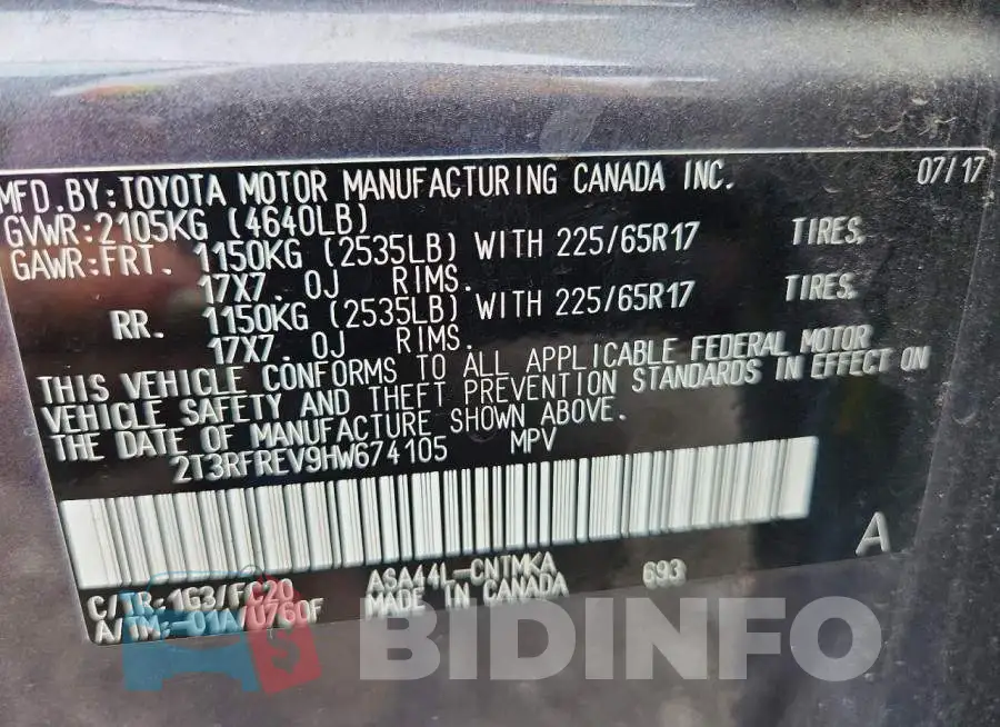 2T3RFREV9HW674105 Photo# 14