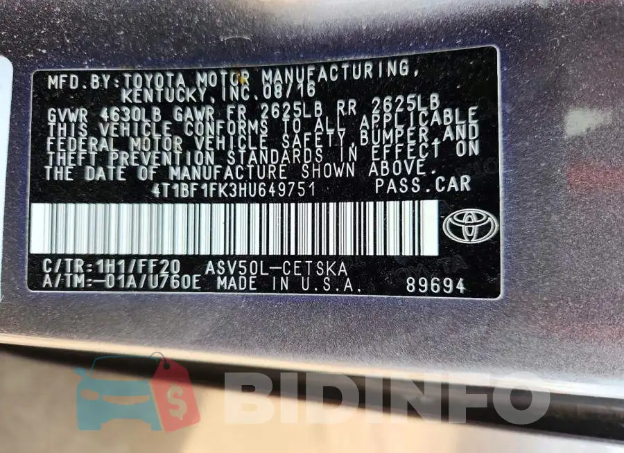 4T1BF1FK3HU649751 Photo# 13
