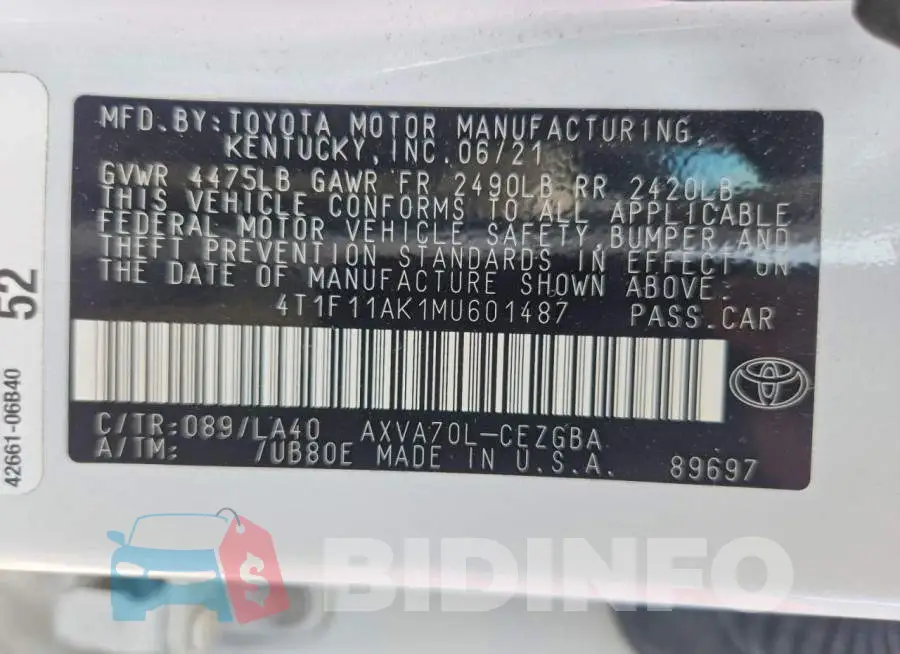 4T1F11AK1MU601487 Photo# 13