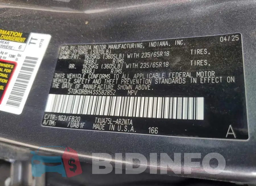 5TDKDRBH4SS582852 Photo# 13